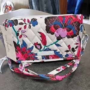 Vera Bradley White Floral Quilted Crossbody with Pink Blue Accents